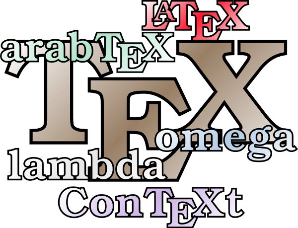 Bild mit den Schriftzügen TeX, LaTeX, arabTeX, lambda, omega, ConTeXt